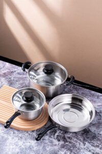 stainless steel cookware three piece set with bakelite handles