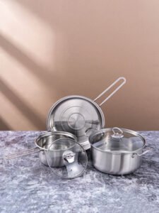 stainless steel cookware three piece set with stainless steel handle