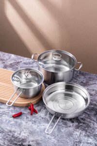 stainless steel cookware three piece set with stainless steel handle