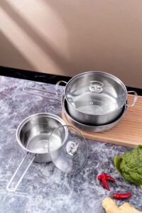 stainless steel cookware three piece set with stainless steel handle