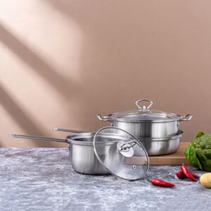 stainless steel cookware three piece set with stainless steel handle