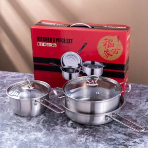 stainless steel cookware three piece set with stainless steel handle
