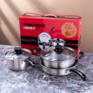 stainless steel cookware three piece set with bakelite handles